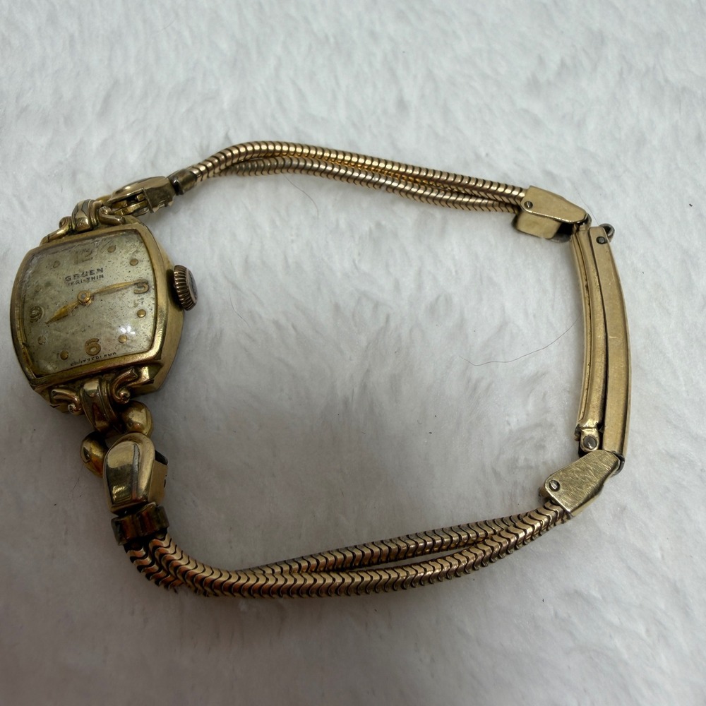Vintage Gruen Ladies 12K Gold Filled Expansion Band Wristwatch Untested